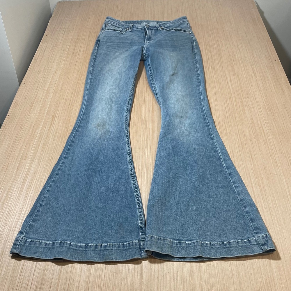 Shyanne Flare Jeans Womens 30x34 Light Wash Extreme Bell Bottom Western Stretch